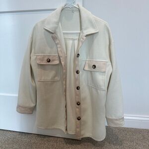 Oversized Cream Button-Up Jacket with Pockets